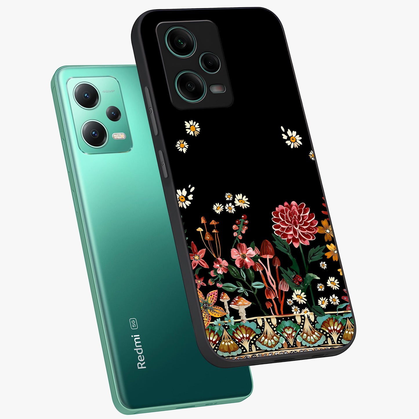 Midnight Bloom Pattern Glass Case displayed in angled mockup highlighting elegant flower design with midnight aesthetic style.