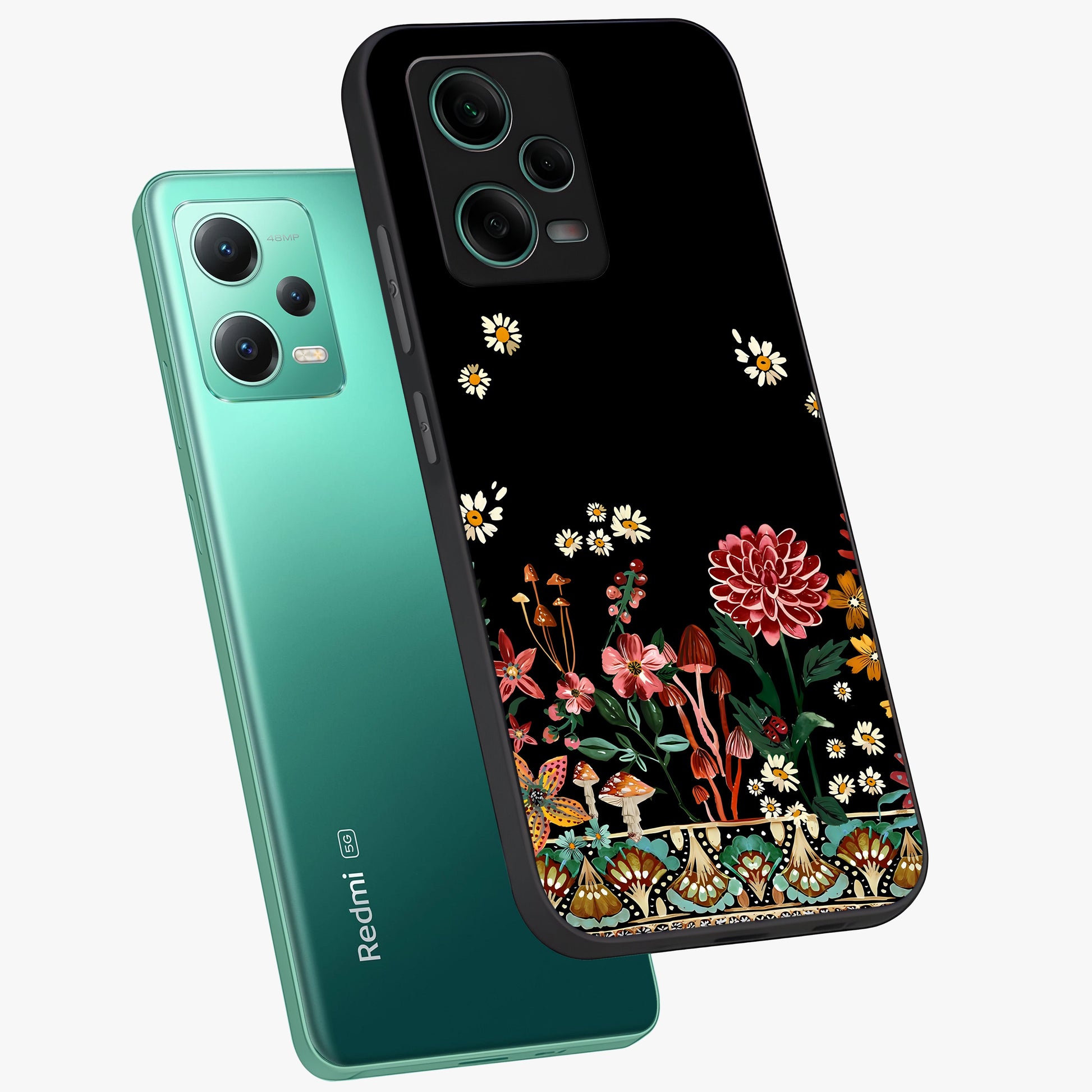 Midnight Bloom Pattern Glass Case displayed in angled mockup highlighting elegant flower design with midnight aesthetic style.