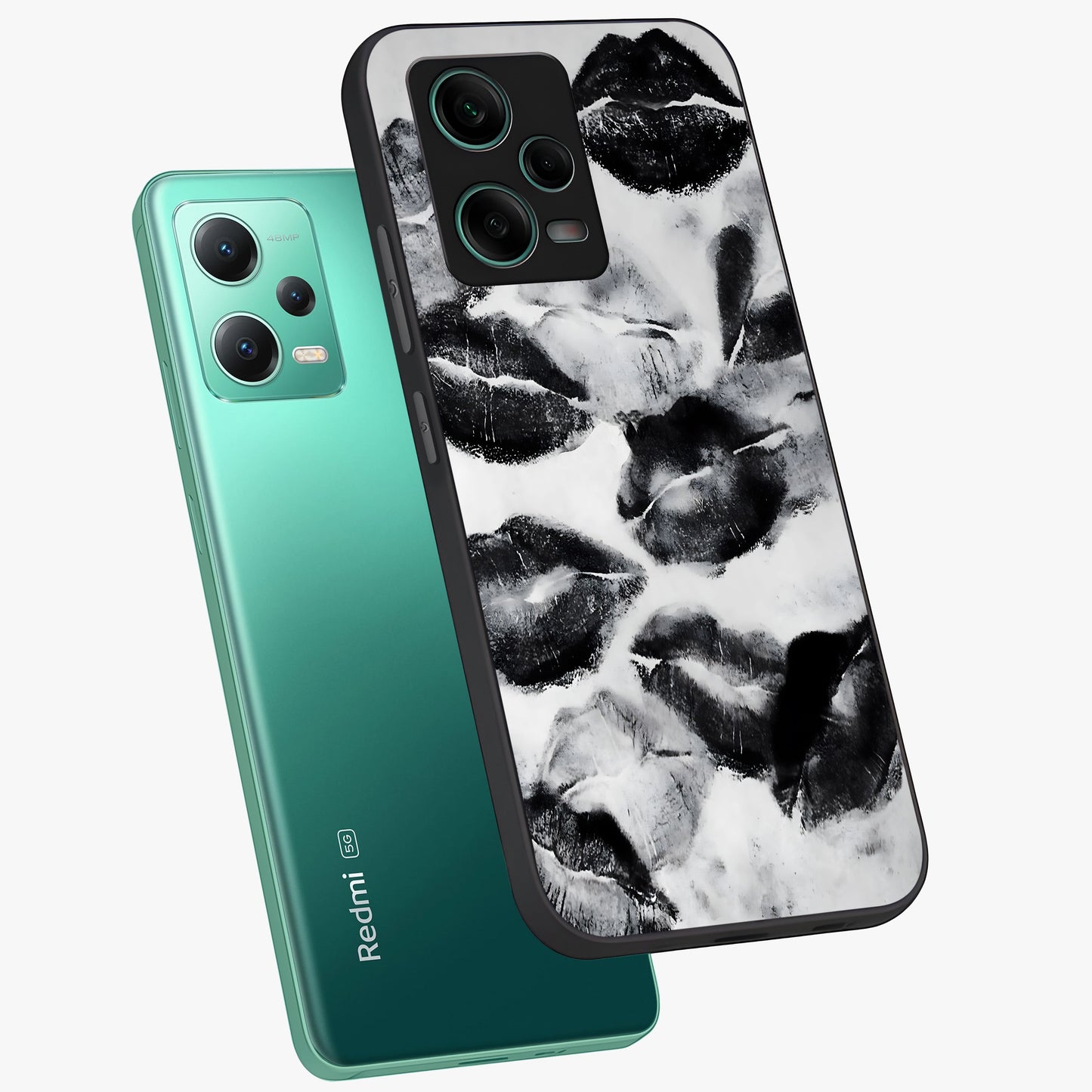Midnight Kiss Marks Glass Case displayed in angled mockup highlighting playful romantic design with bold midnight aesthetic.