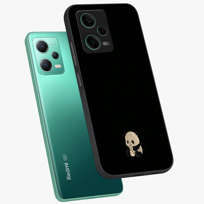 Midnight Panda Love Glass Case displayed in angled mockup highlighting adorable panda illustration with midnight aesthetic.