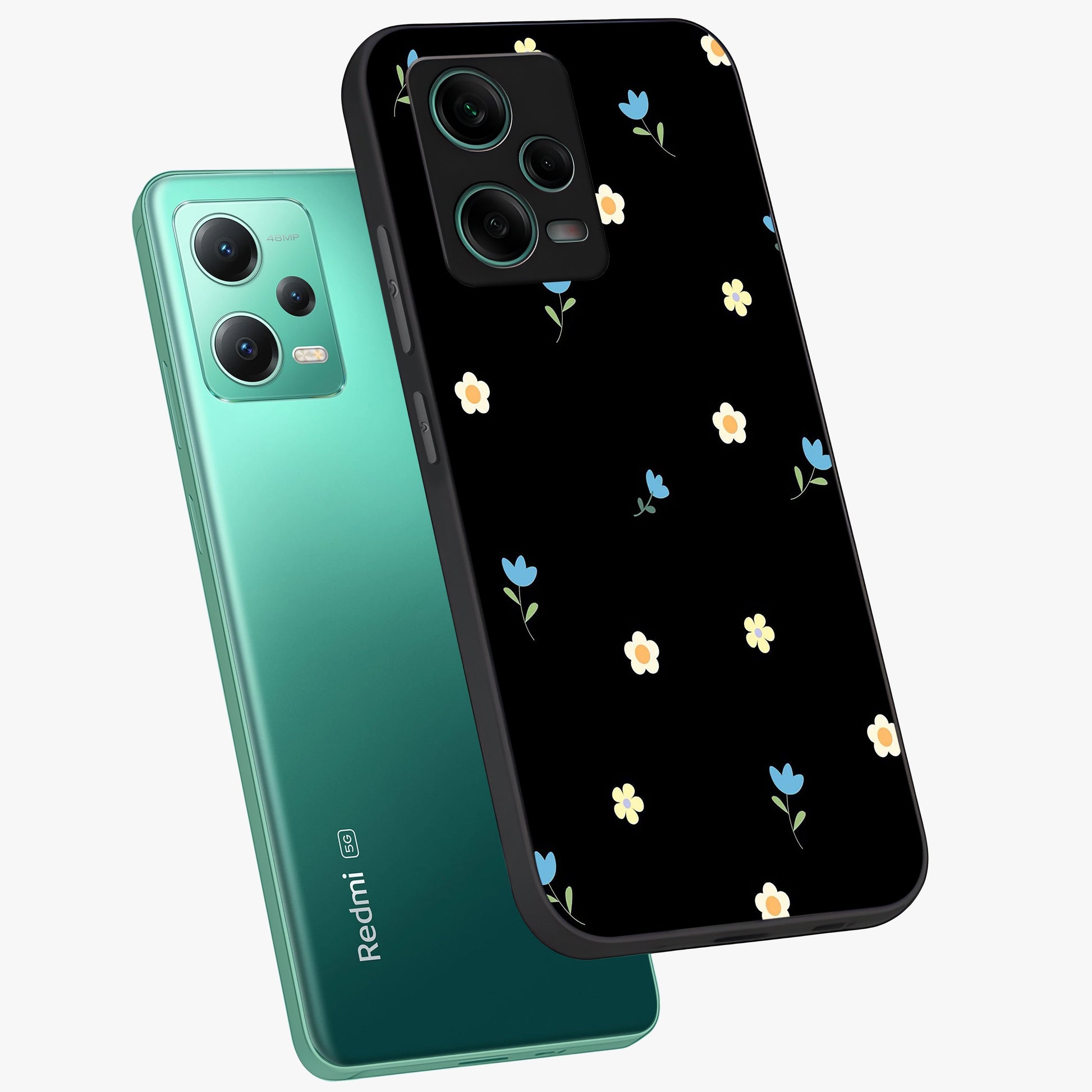 Minimal Petal Whispers Glass Case displayed in angled mockup highlighting delicate petal design with clean minimal aesthetic.