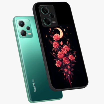 Moonlit Floral Elegance Glass Case displayed in angled mockup highlighting graceful flower design with soft moonlight aesthetic.