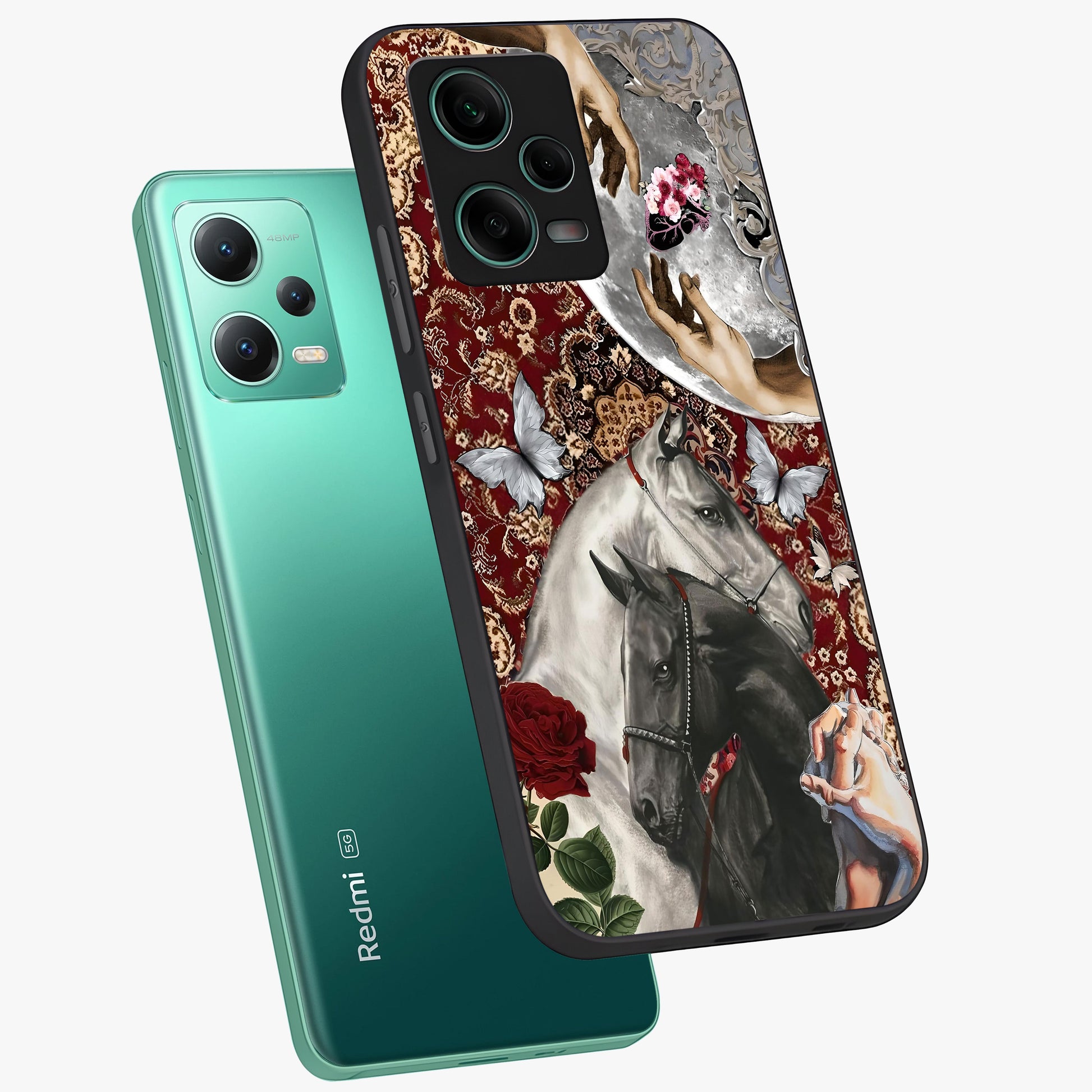 Moonlit Royal Stallion Glass Case displayed in angled mockup highlighting powerful stallion illustration with royal night aesthetic.