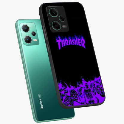 Neon Flame Riot Glass Case displayed in angled mockup highlighting glowing flame design with vibrant neon aesthetic.