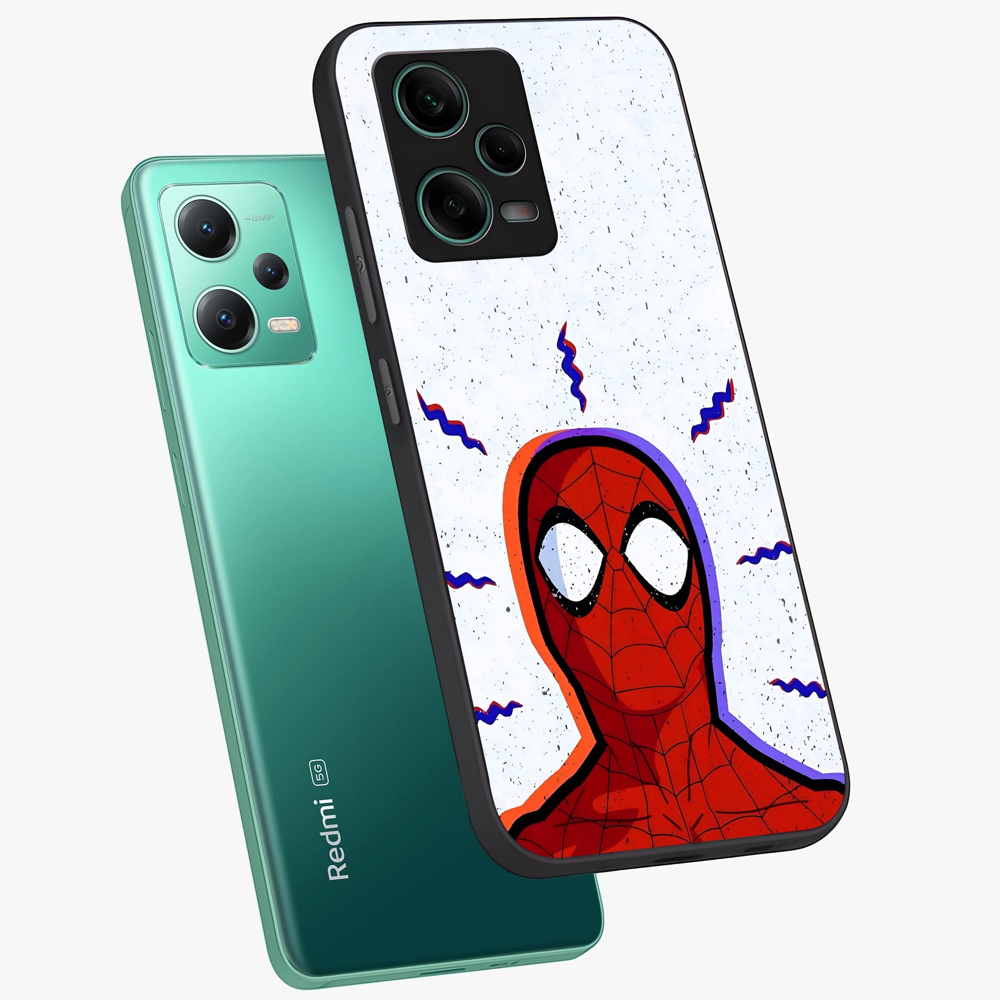 Omg Spiderman Glass Case displayed in angled mockup highlighting dynamic hero illustration with action comic aesthetic.