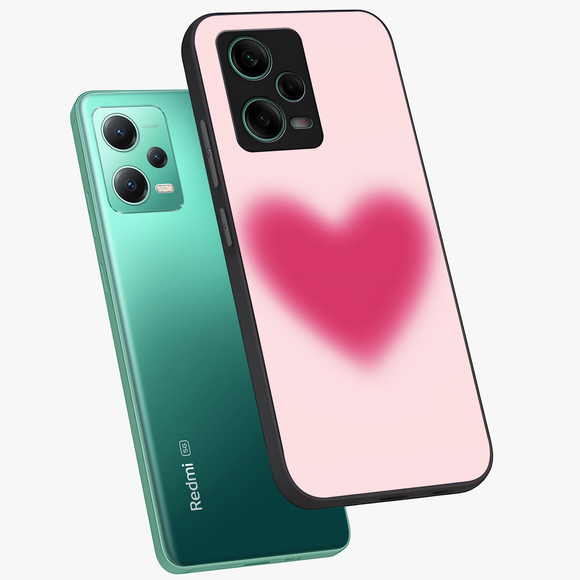 Pink Aura Heart Glass Case displayed in angled mockup highlighting vibrant pink heart design with dreamy aura aesthetic.