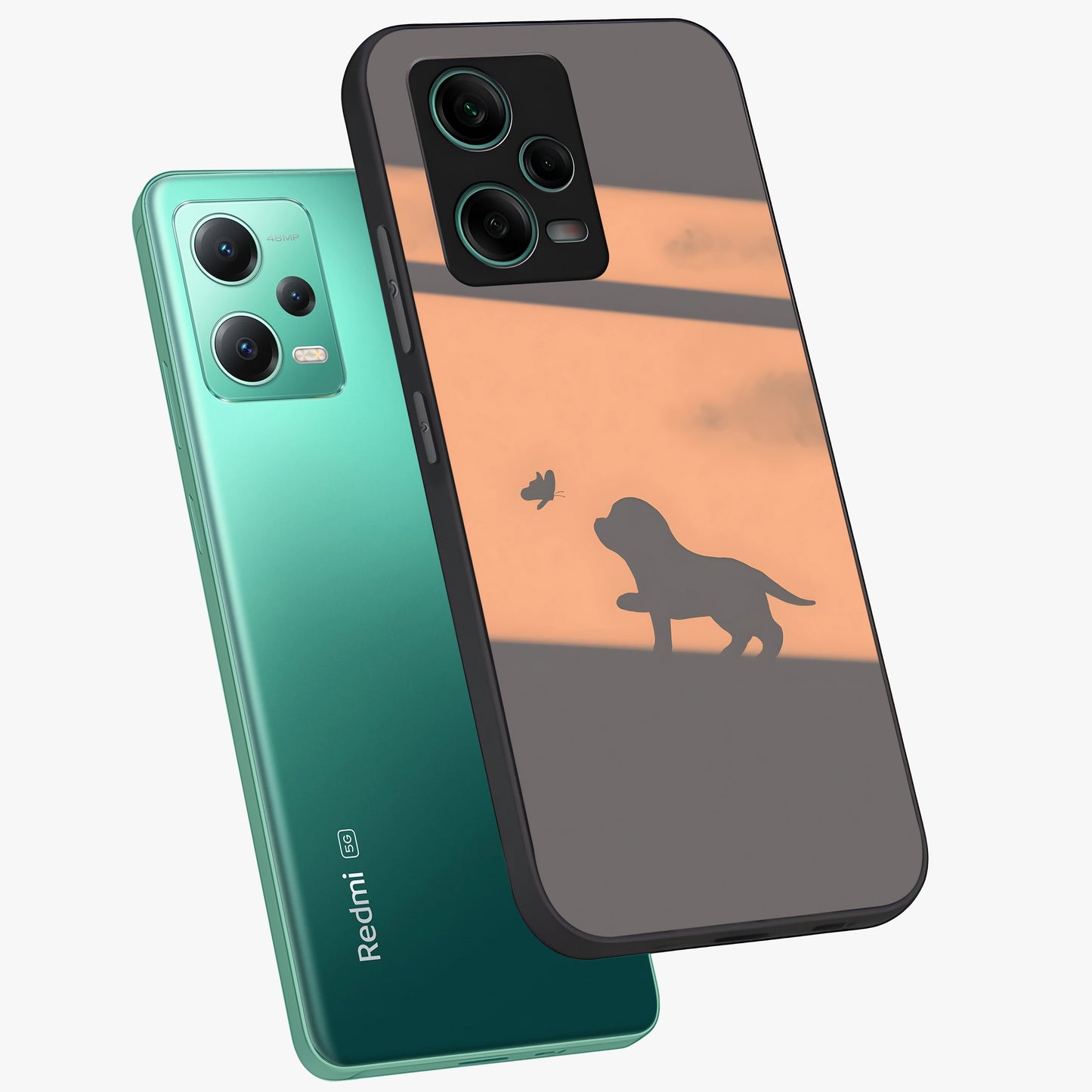 Puppy Shadow Art Glass Case displayed in angled mockup highlighting playful dog illustration with artistic shadow aesthetic.