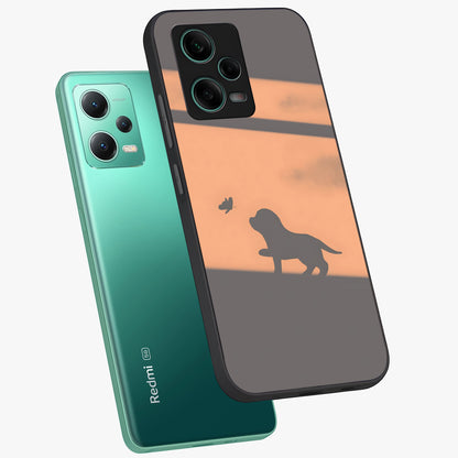 Puppy Shadow Art Glass Case displayed in angled mockup highlighting playful dog illustration with artistic shadow aesthetic.