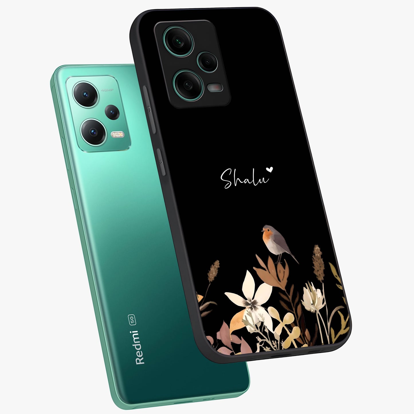Quiet Garden Tune Custom Name Glass Case displayed in angled mockup highlighting delicate floral garden design with custom name feature.