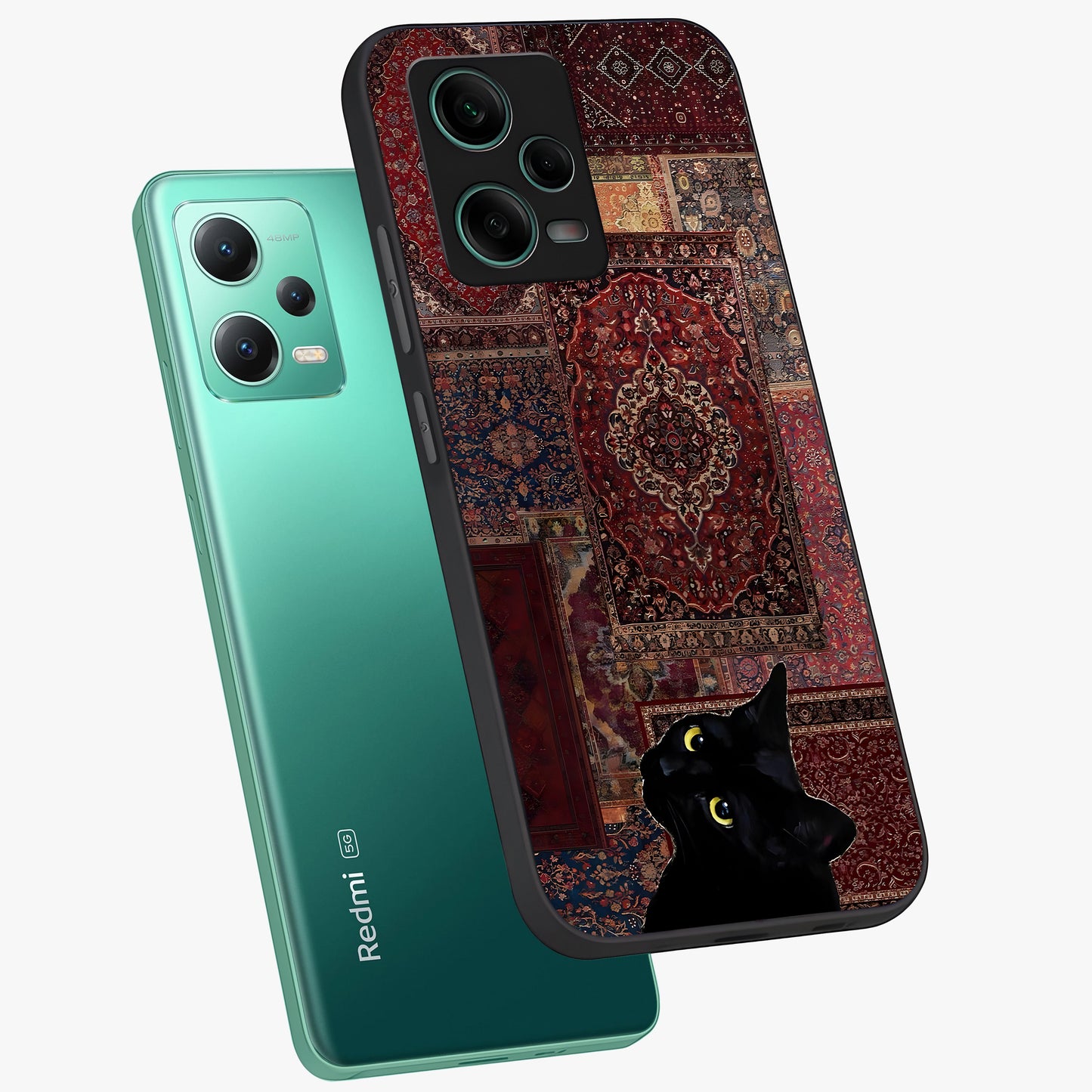 Regal Magic Cat Apple Glass Case displayed in angled mockup highlighting whimsical feline design with fantasy aesthetic.