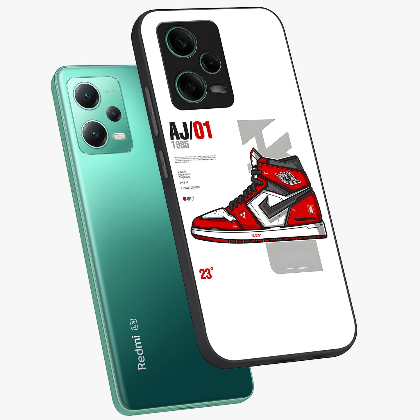 Retro Sneaker Blueprint Glass Case displayed in angled mockup highlighting detailed shoe design with sporty retro aesthetic.