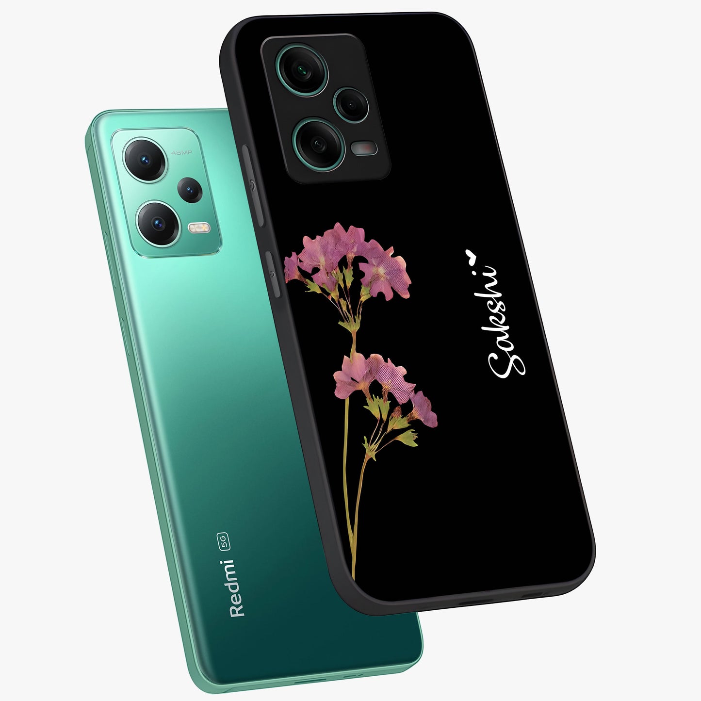 Riching Lavender Flower Custom Name Glass Case displayed in angled mockup highlighting delicate lavender flower design with custom name feature.