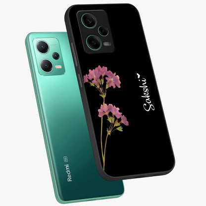 Riching Lavender Flower Custom Name Glass Case displayed in angled mockup highlighting delicate lavender flower design with custom name feature.