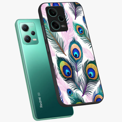 Royal Peacock Feathers Glass Case displayed in angled mockup highlighting vibrant feather pattern with regal aesthetic style.
