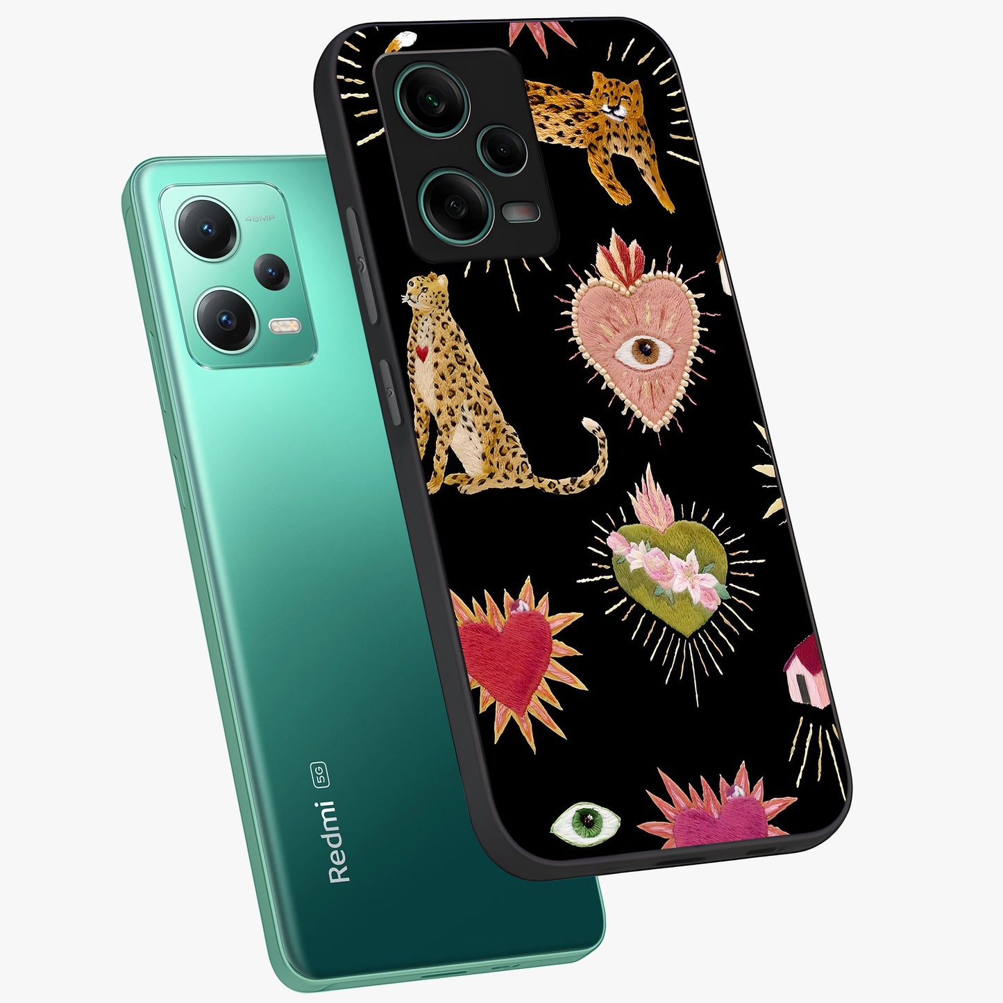 Sacred Jungle Heart Glass Case displayed in angled mockup highlighting lush tropical design with natural aesthetic style.
