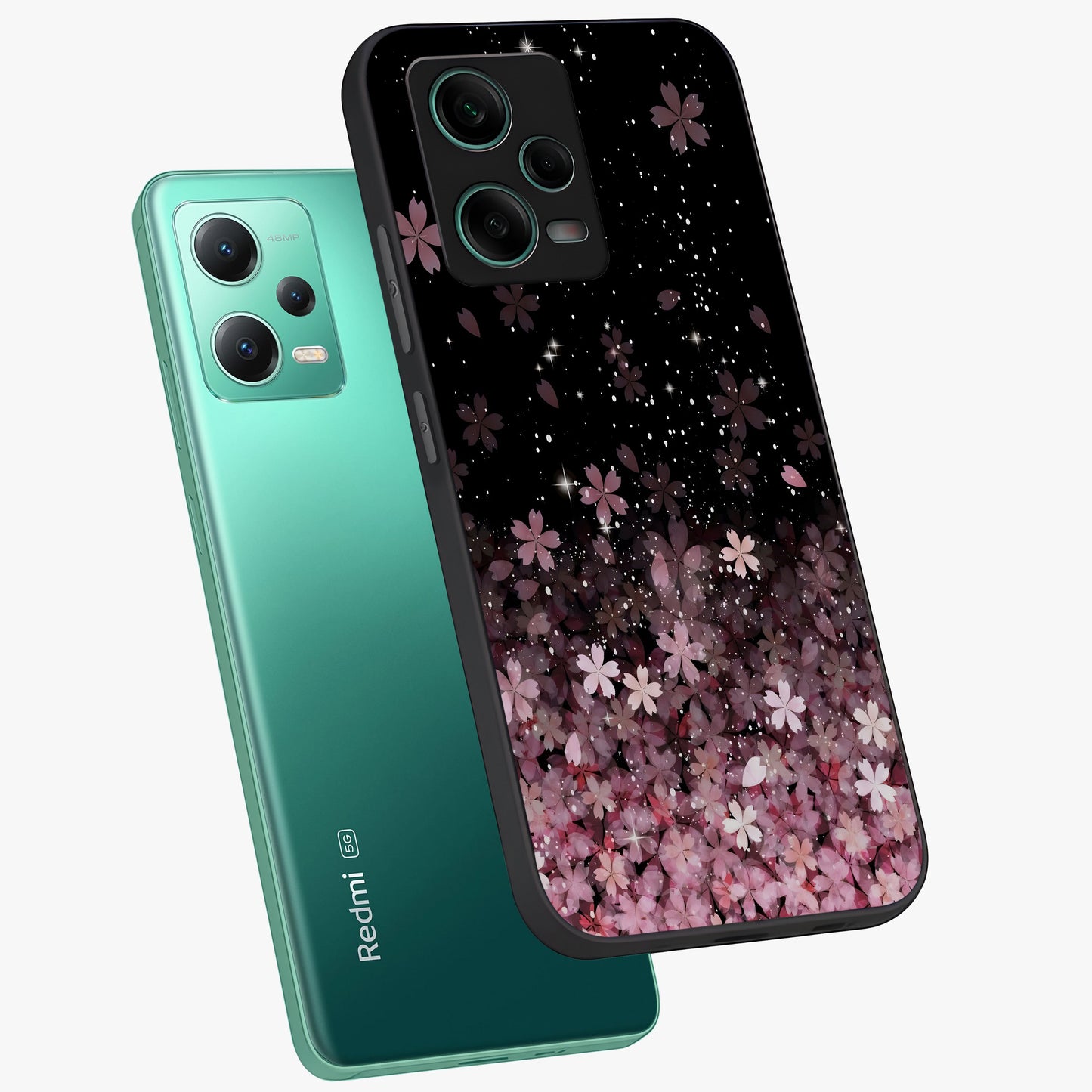Small Starry Flowers Glass Case displayed in angled mockup highlighting tiny flower pattern with celestial aesthetic style.