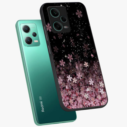 Small Starry Flowers Glass Case displayed in angled mockup highlighting tiny flower pattern with celestial aesthetic style.