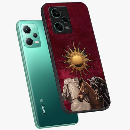 Solar Riders Glass Case displayed in angled mockup highlighting powerful rider illustration with radiant solar aesthetic.