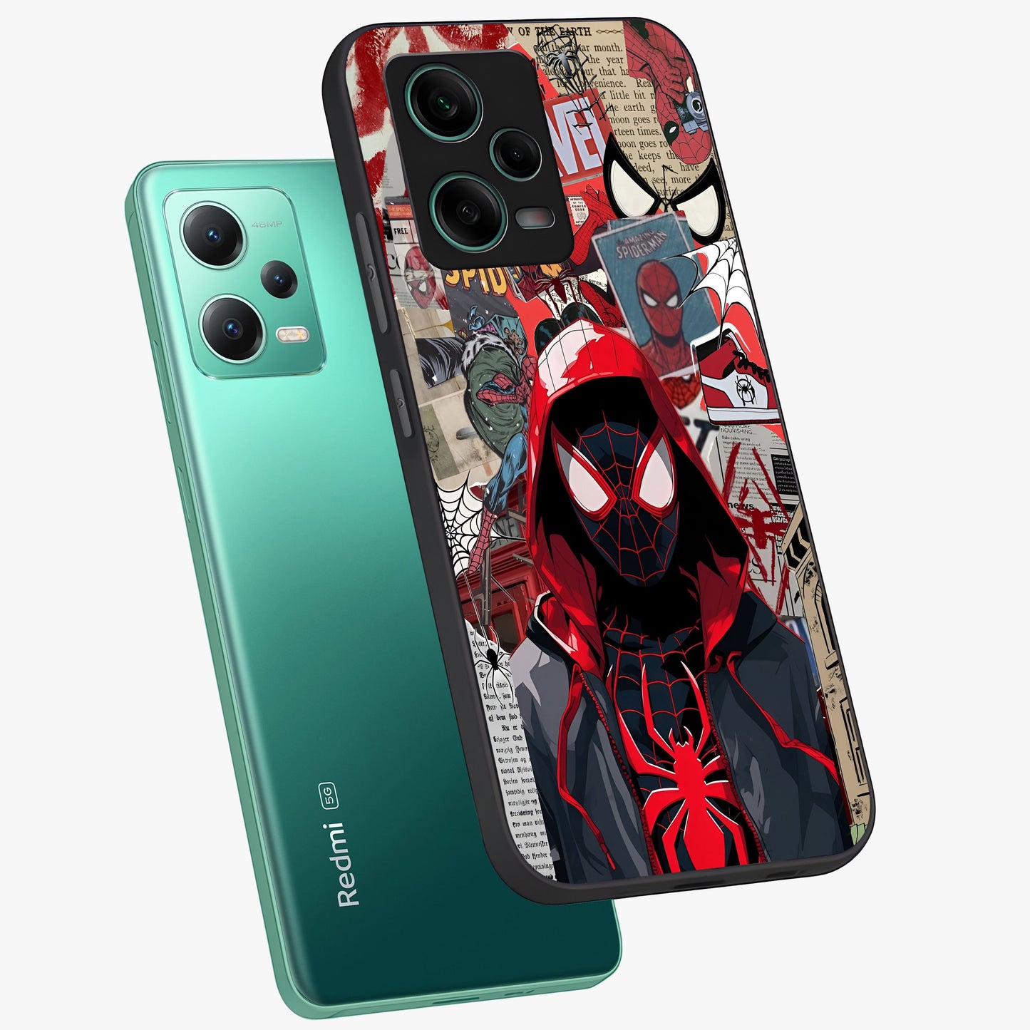 Spider Collage Street Glass Case displayed in angled mockup highlighting dynamic street style collage design with comic aesthetic.
