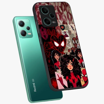 Spider Love Story Glass Case displayed in angled mockup highlighting expressive comic inspired design with playful aesthetic.