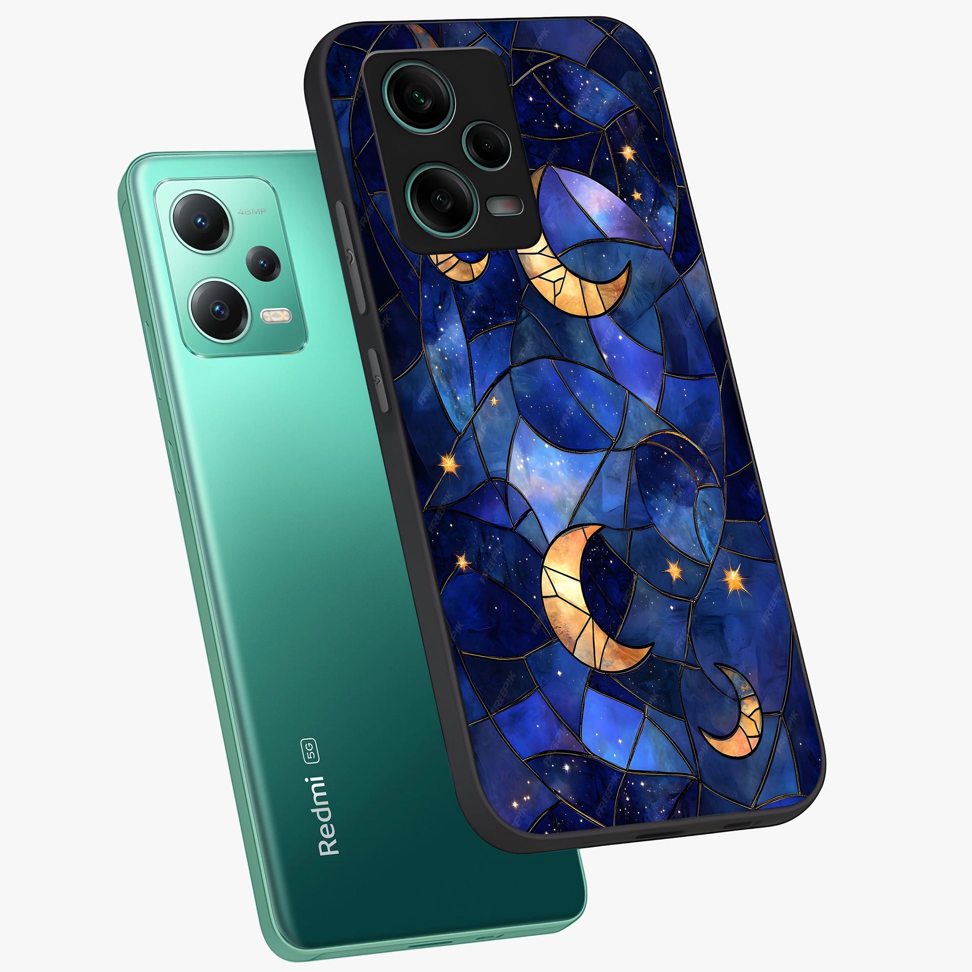 Starlit Sky Tapestry Glass Case displayed in angled mockup highlighting celestial night pattern with artistic aesthetic style.