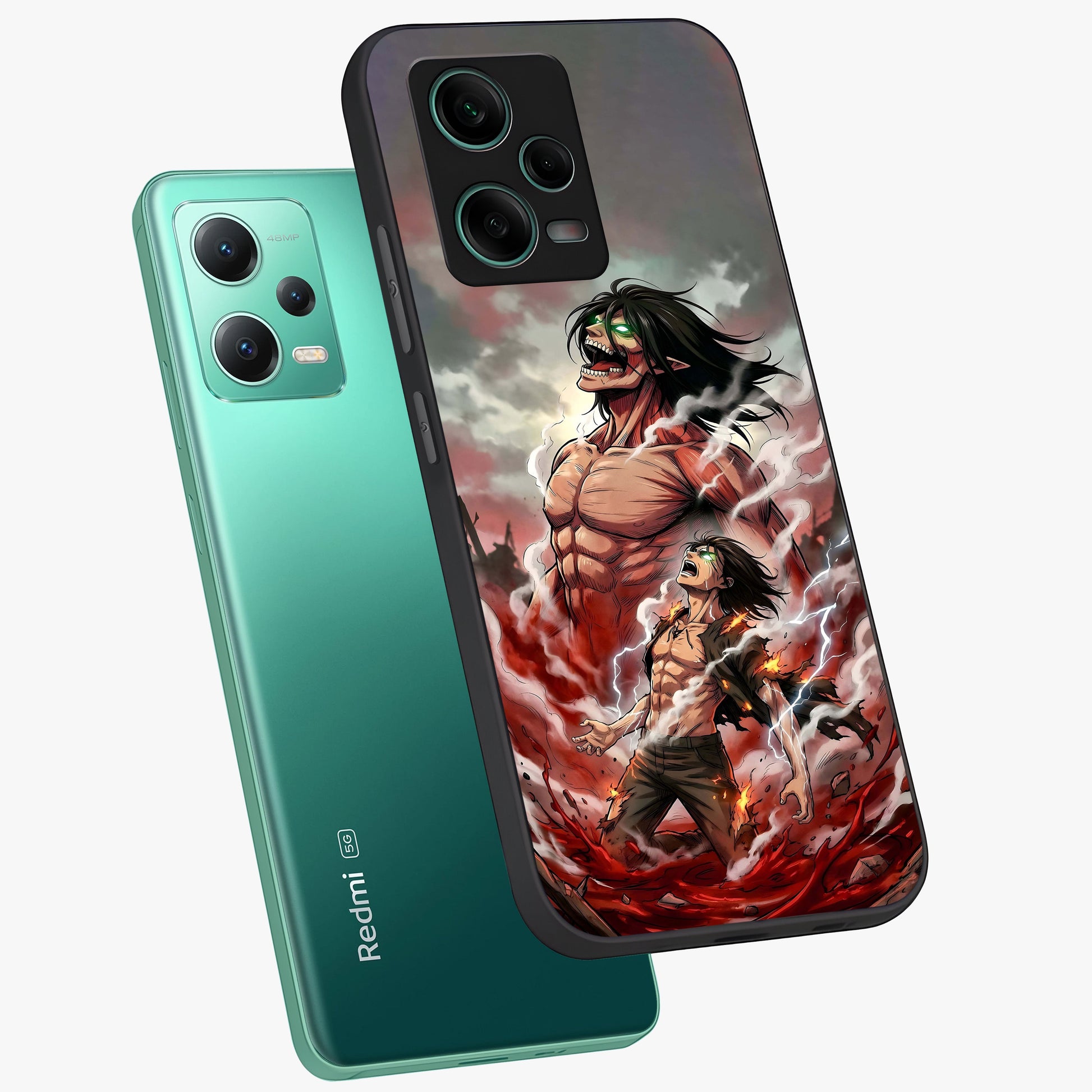 Titan Awakening Fury Glass Case displayed in angled mockup highlighting dramatic giant warrior design with bold anime aesthetic.