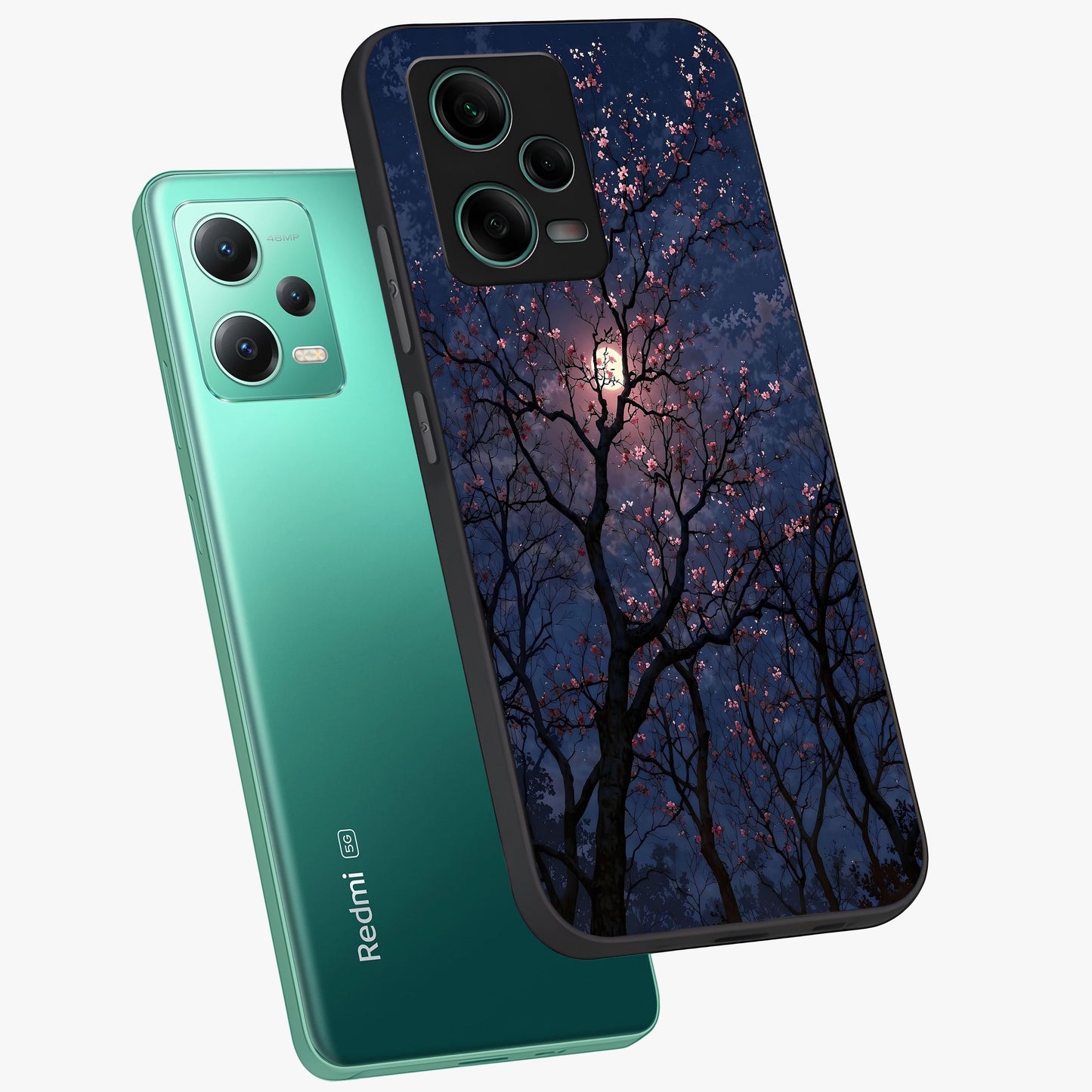 Twilight Sakura Serenade Glass Case displayed in angled mockup highlighting delicate sakura flower design with dreamy aesthetic.