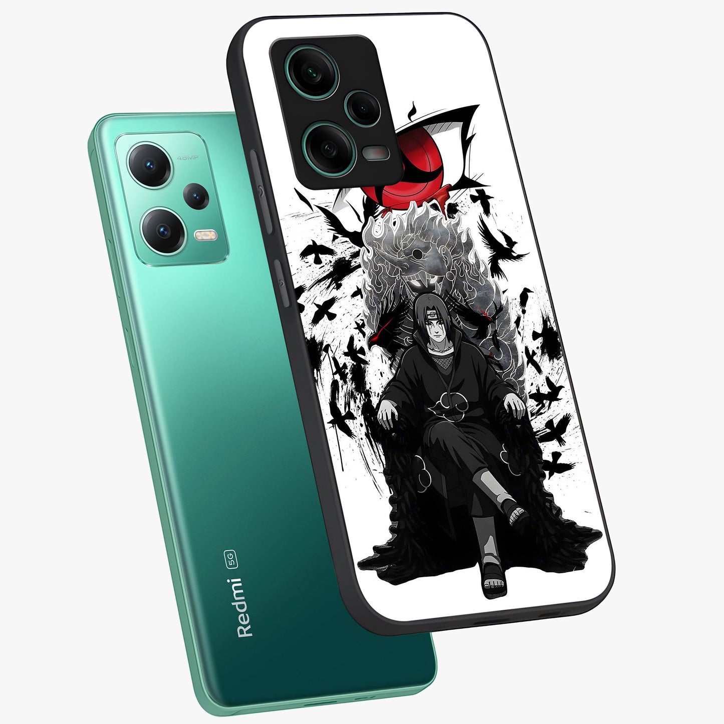Uchiha Shadow Throne Glass Case displayed in angled mockup highlighting glowing aquatic design with celestial aesthetic.