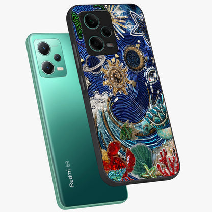 Universe Underwater Spark Glass Case displayed in angled mockup highlighting glowing aquatic design with celestial aesthetic.