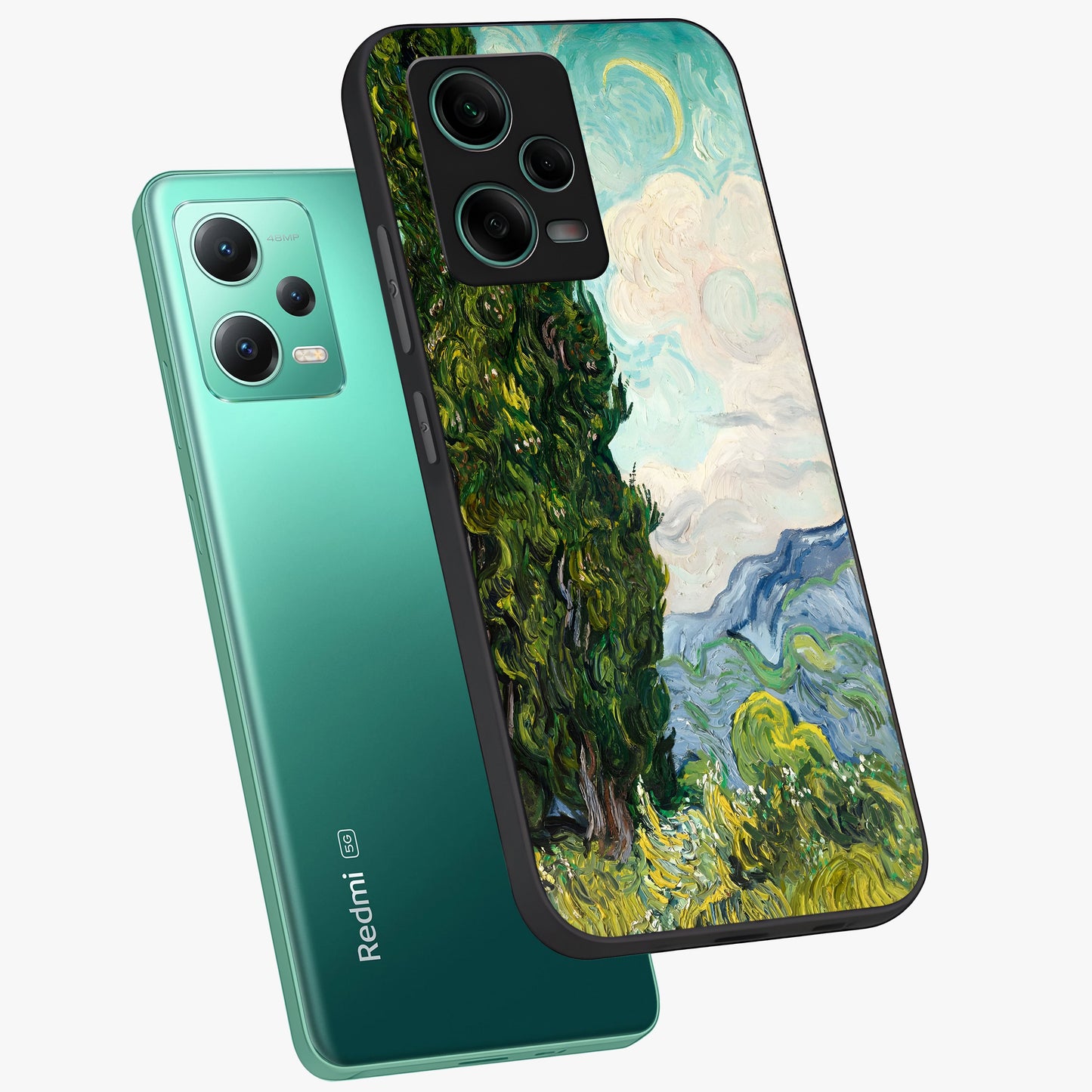 Van Gogh Vintage Art Glass Case displayed in angled mockup highlighting textured brushstroke design with classic aesthetic.