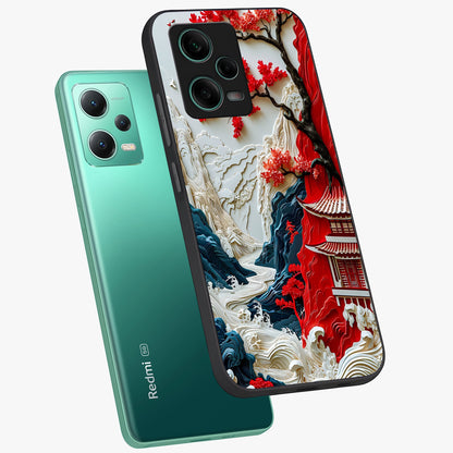 Whispers Of Sakura Waves Glass Case displayed in angled mockup highlighting flowing sakura design with soft floral aesthetic.