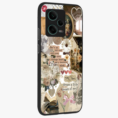 Aesthetic Brown Vintage Collage Glass Case upright view showcasing nostalgic retro artwork with stylish vintage theme.