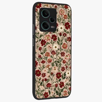 Biege Flower With Leaf Glass Case upright view showcasing delicate beige flower illustration with clean botanical style.