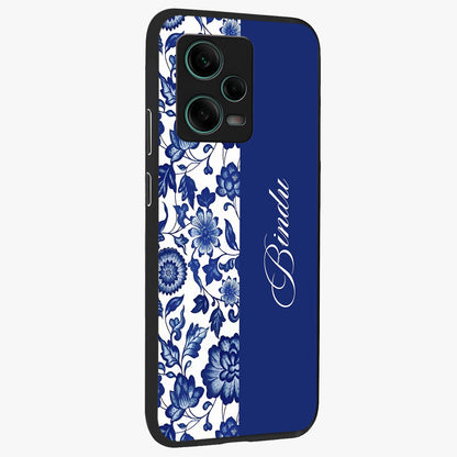 Blue Vintage Floral Pattern Glass Case upright view showcasing delicate blush floral texture with modern minimal style.