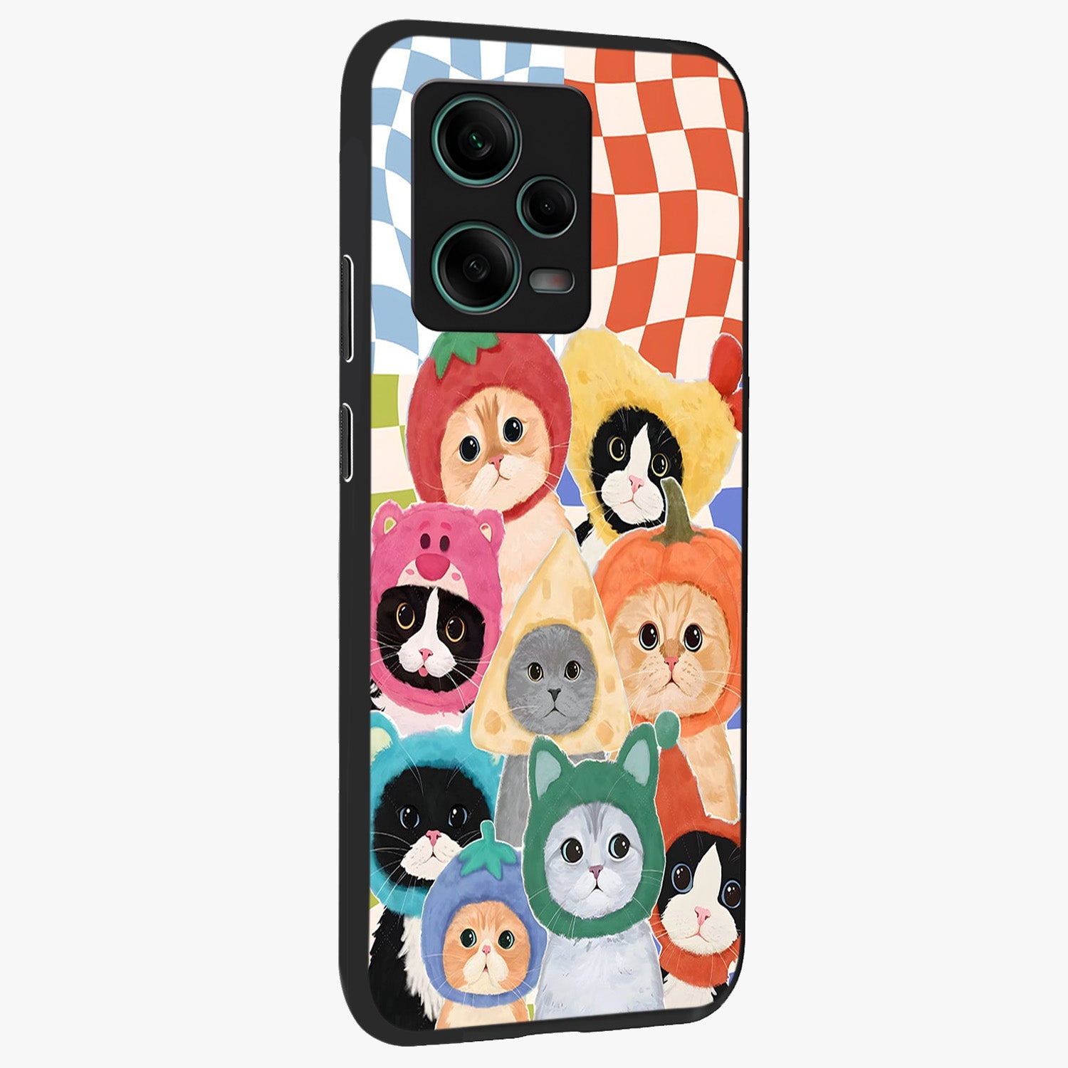 Cats in Fruits Glass Case upright view showcasing charming cat artwork with fun fruity theme.