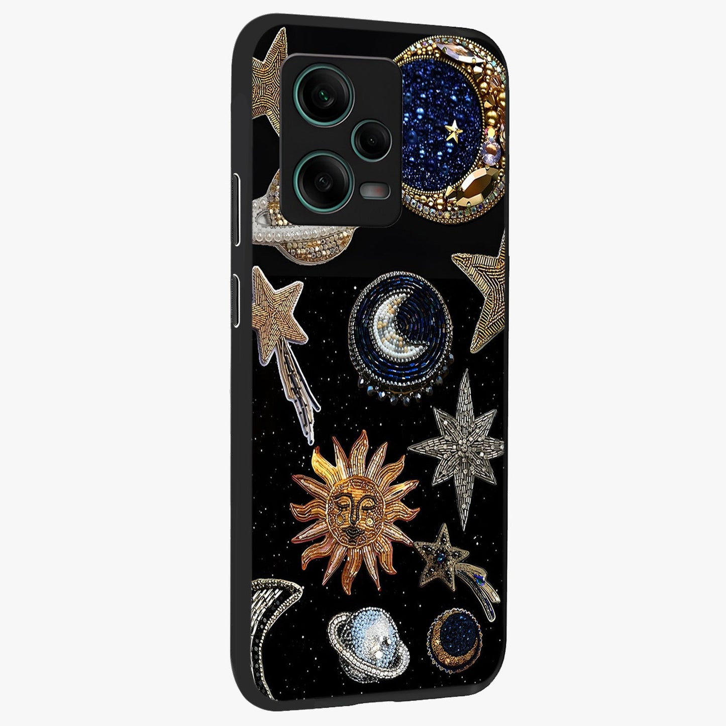 Celestial Gem Constellations Glass Case upright view showcasing cosmic constellation artwork with celestial aesthetic style.