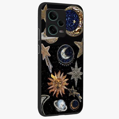 Celestial Gem Constellations Glass Case upright view showcasing cosmic constellation artwork with celestial aesthetic style.