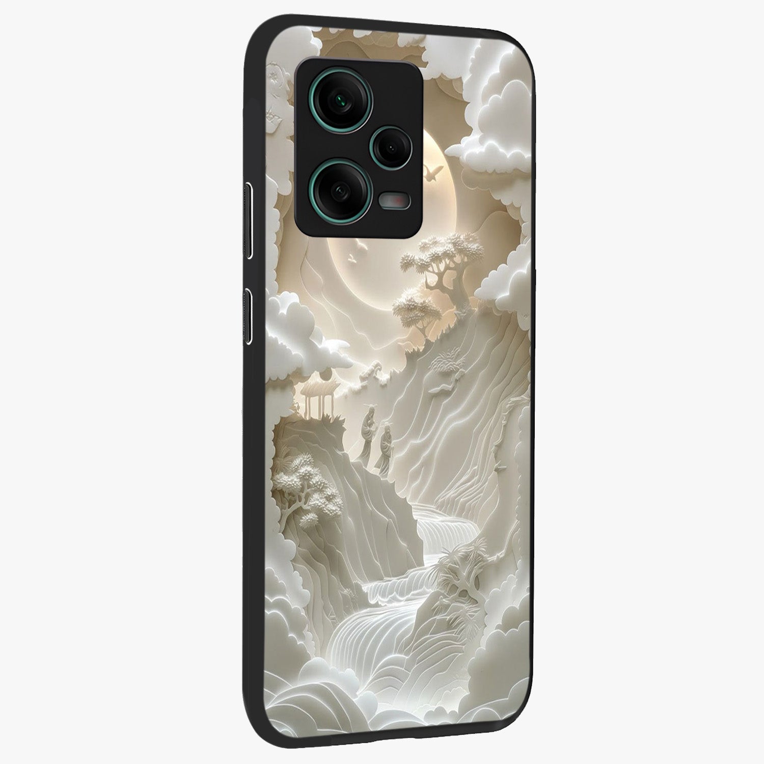 Celestial Origami Glass Case upright view showcasing creative origami artwork with modern celestial style.