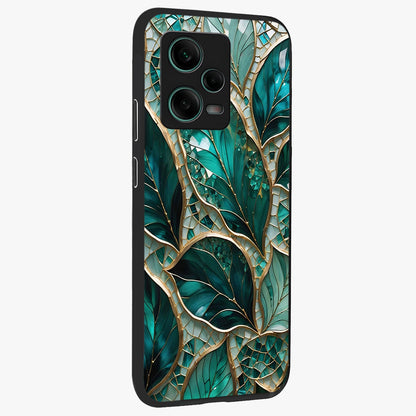 Emerald Leaf Glass Glass Case upright view showcasing fresh green leaf artwork with calming nature inspired style.