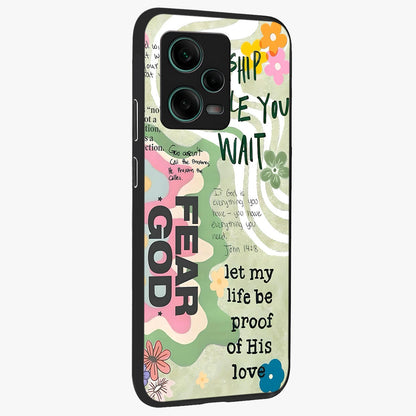 Faith Over Fear Glass Case upright view showcasing bold typography artwork with uplifting motivational theme.
