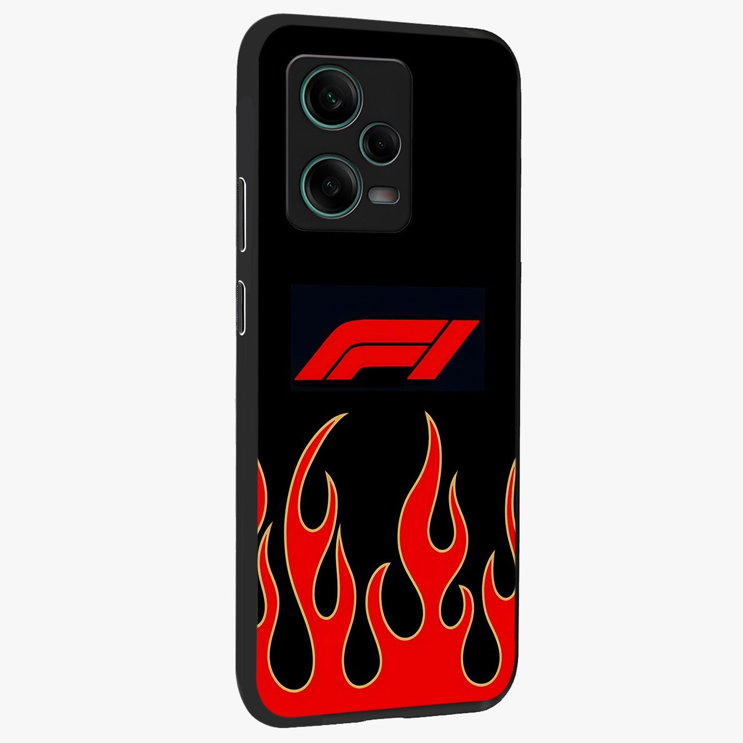 Fire F11 Glass Case upright view showcasing dynamic flame artwork with intense visual theme.
