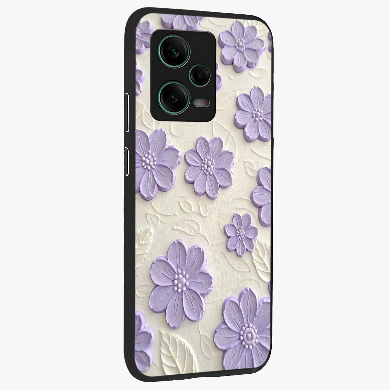 Floral Wall Art With Purple Flowers Glass Case upright view showcasing elegant purple flower artwork with decorative floral theme.