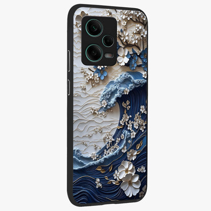 Floral Wave Origami Glass Case upright view showcasing creative floral origami artwork with artistic decorative theme.