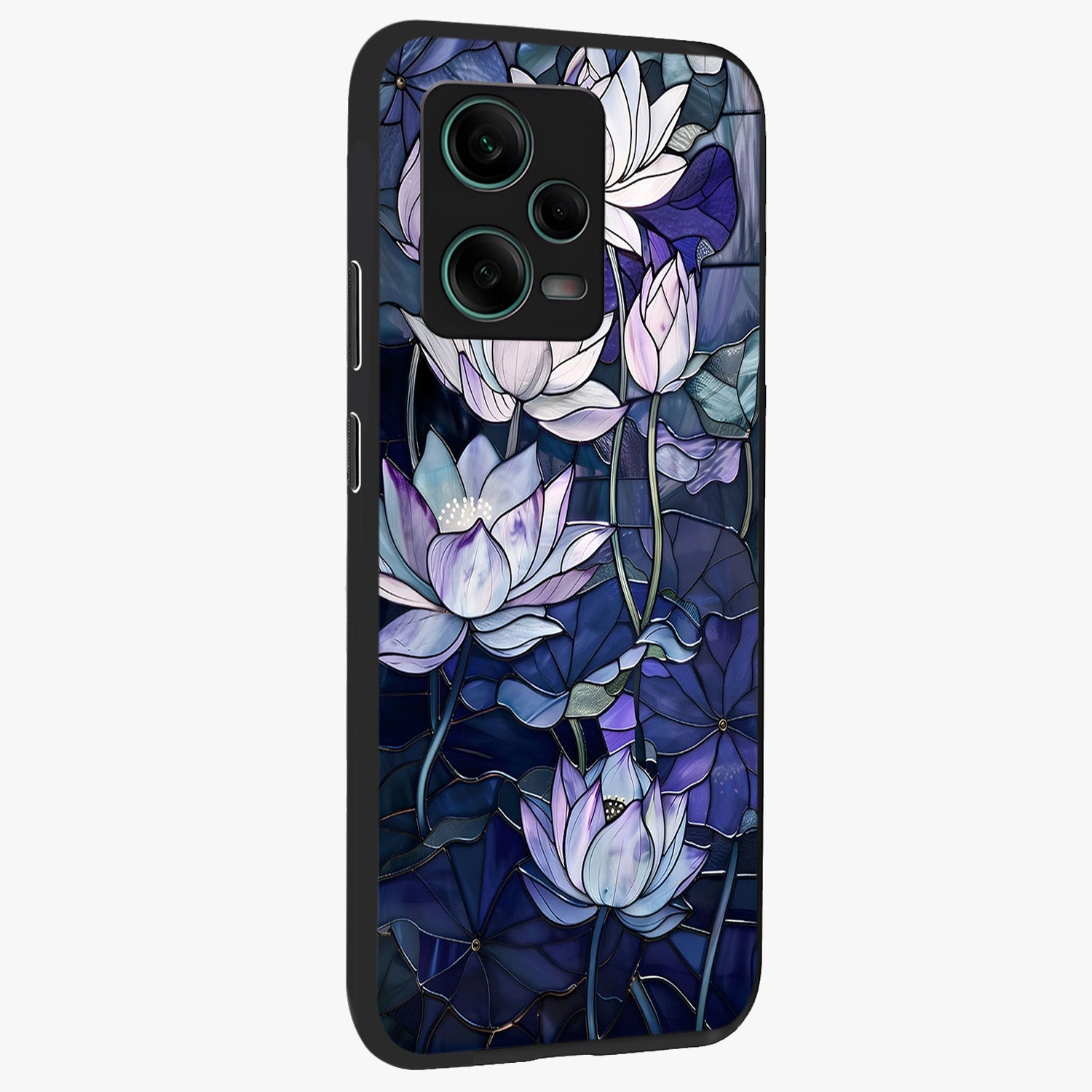 Gloss Petal Rush Glass Case upright view showcasing dynamic floral petal artwork with modern botanical theme.