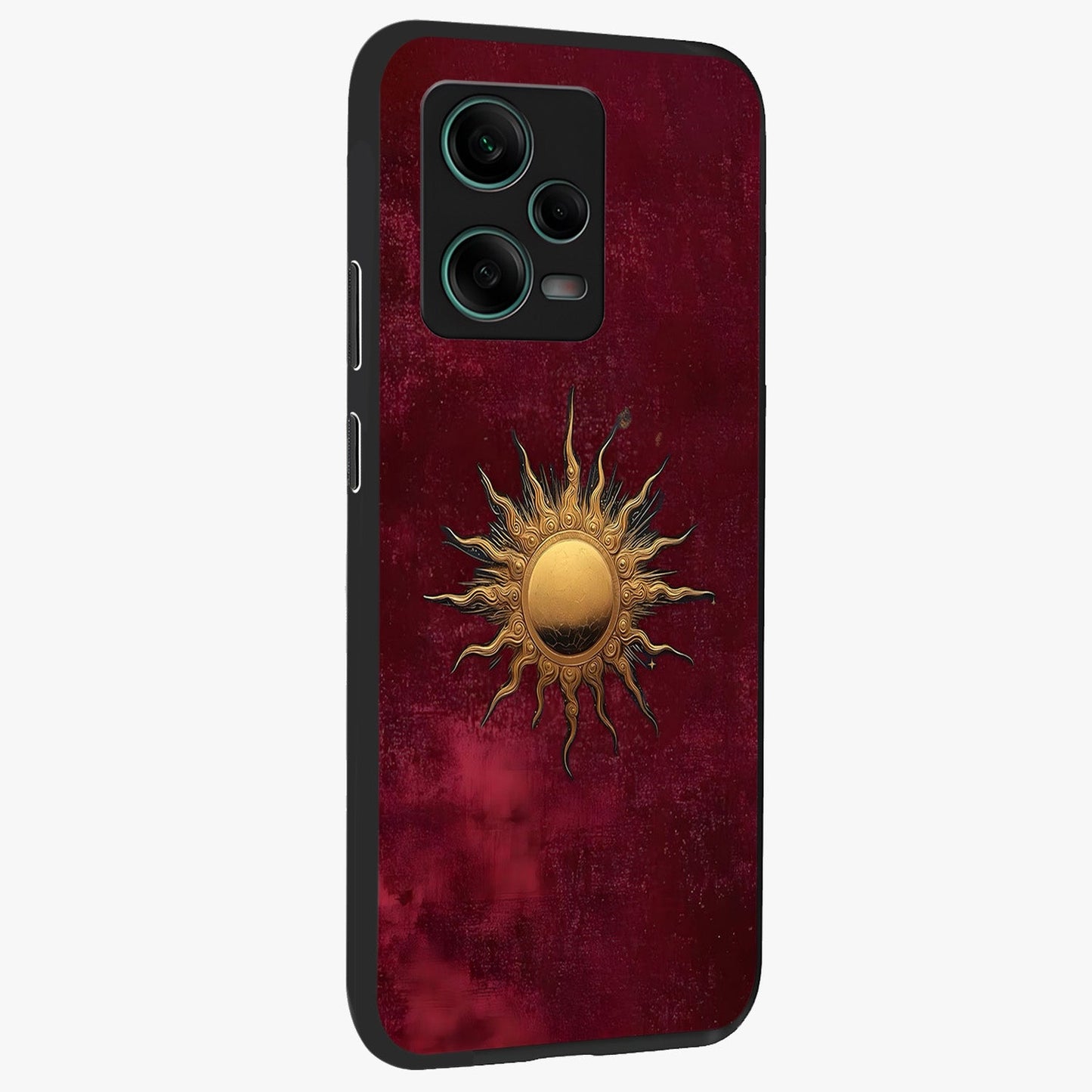 Golden Sun Minimalism Glass Case upright view showcasing simple golden sun artwork with elegant minimalist style.