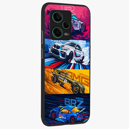JDM Sports Car Glass Case upright view showcasing dynamic sports car artwork with bold racing theme.