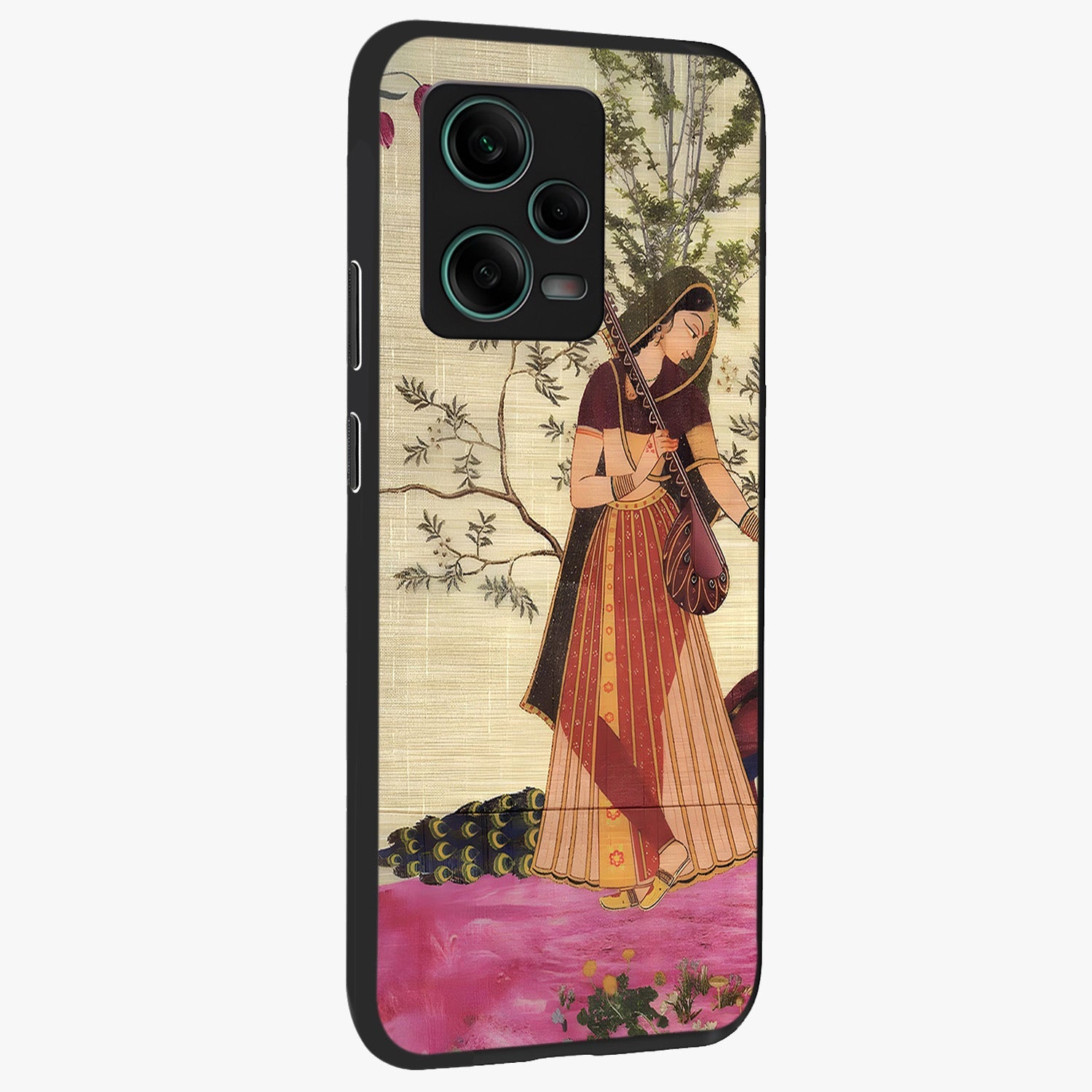 Lady With Veena Art Glass Case upright view showcasing classical veena artwork with traditional artistic theme.