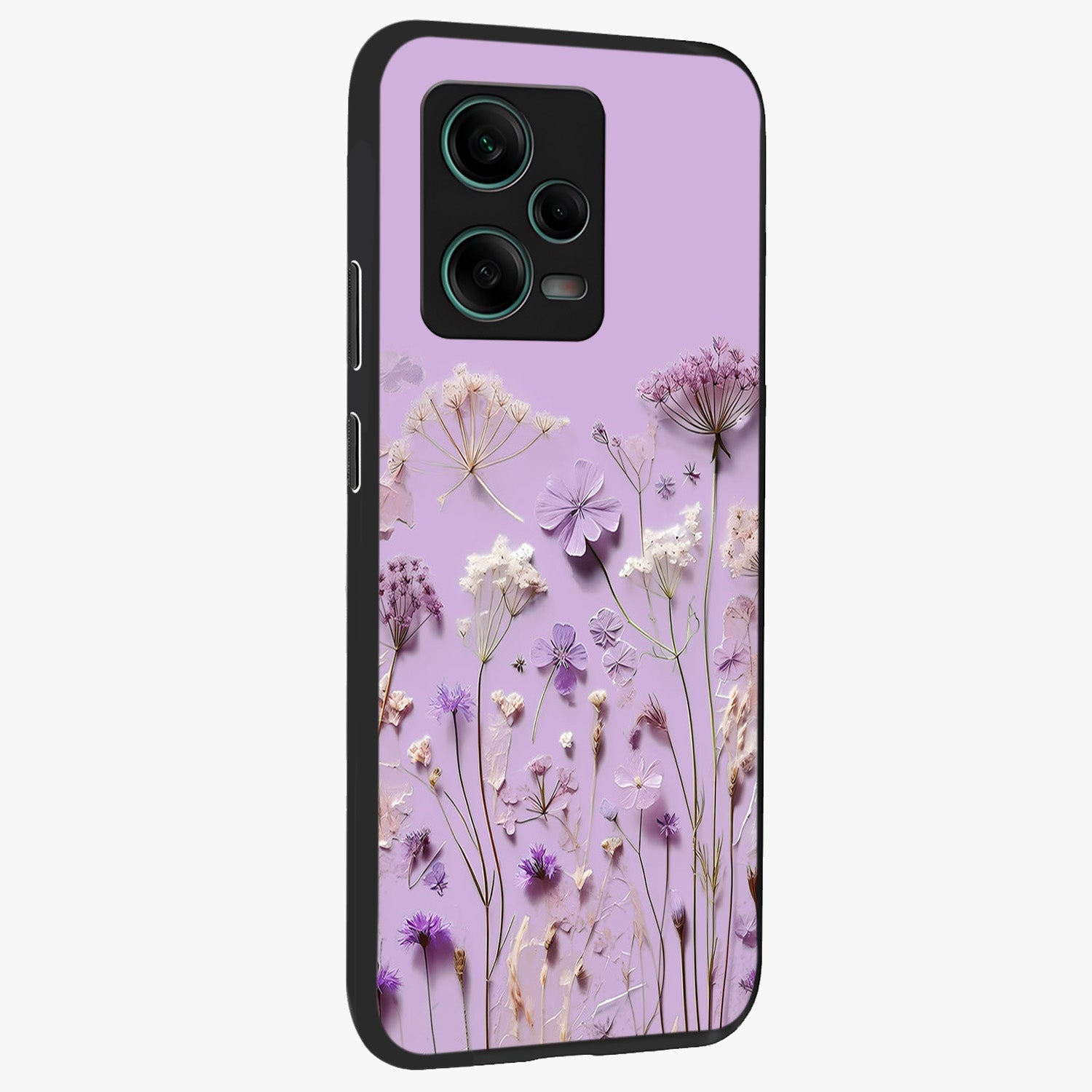 Lavender Blossom Dream Glass Case upright view showcasing delicate lavender blossom artwork with peaceful floral theme.