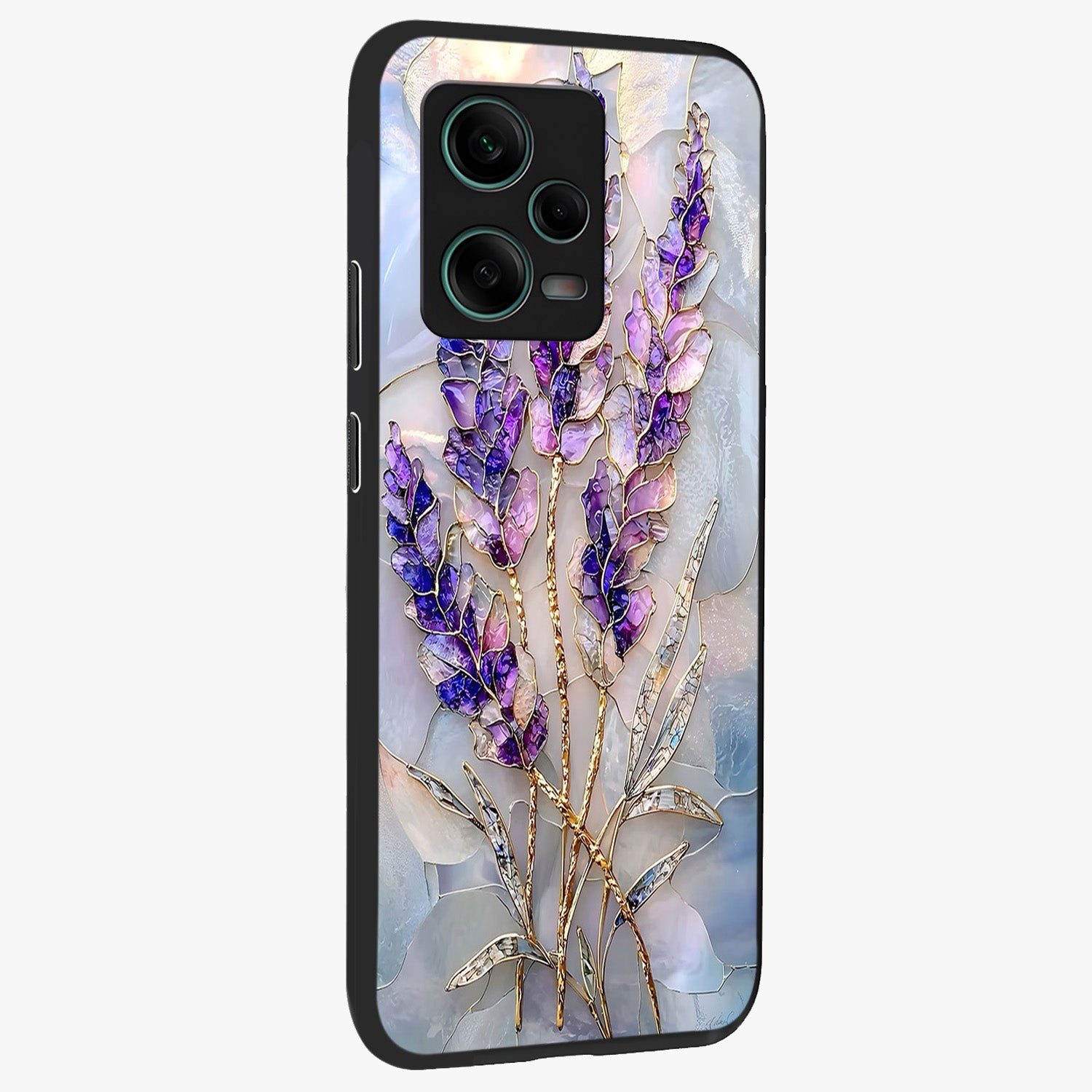 Lavender Dream Glow Glass Case upright view showcasing radiant lavender glow artwork with calming dreamy theme.