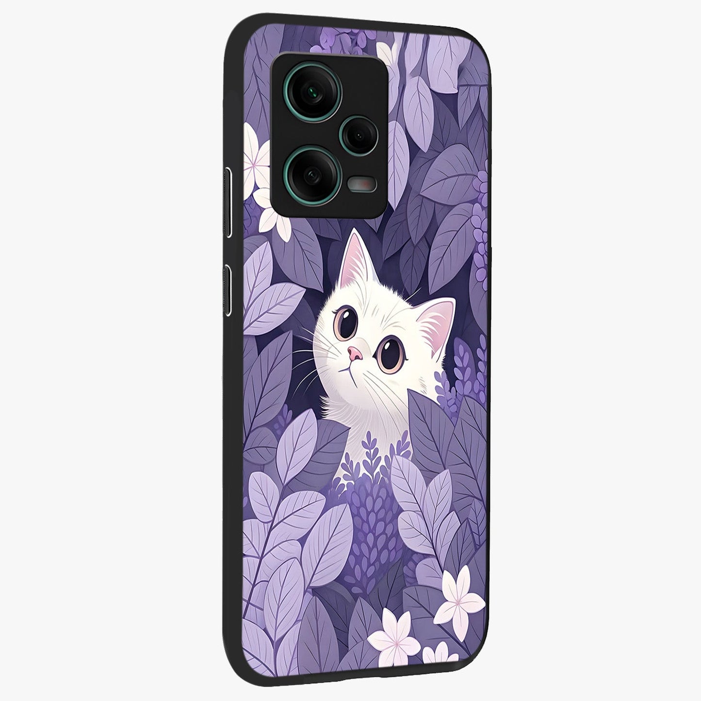 Lilac Hide Peek Cat Glass Case upright view showcasing charming cat artwork with adorable peek theme.